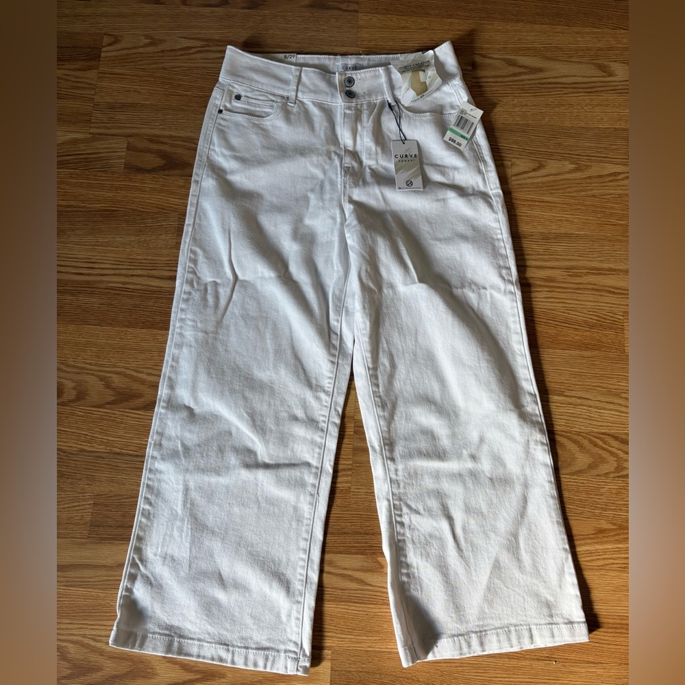 Curve Appeal White High Rise Wide-Leg Jeans Super Flattering Brand New Sz 8/29